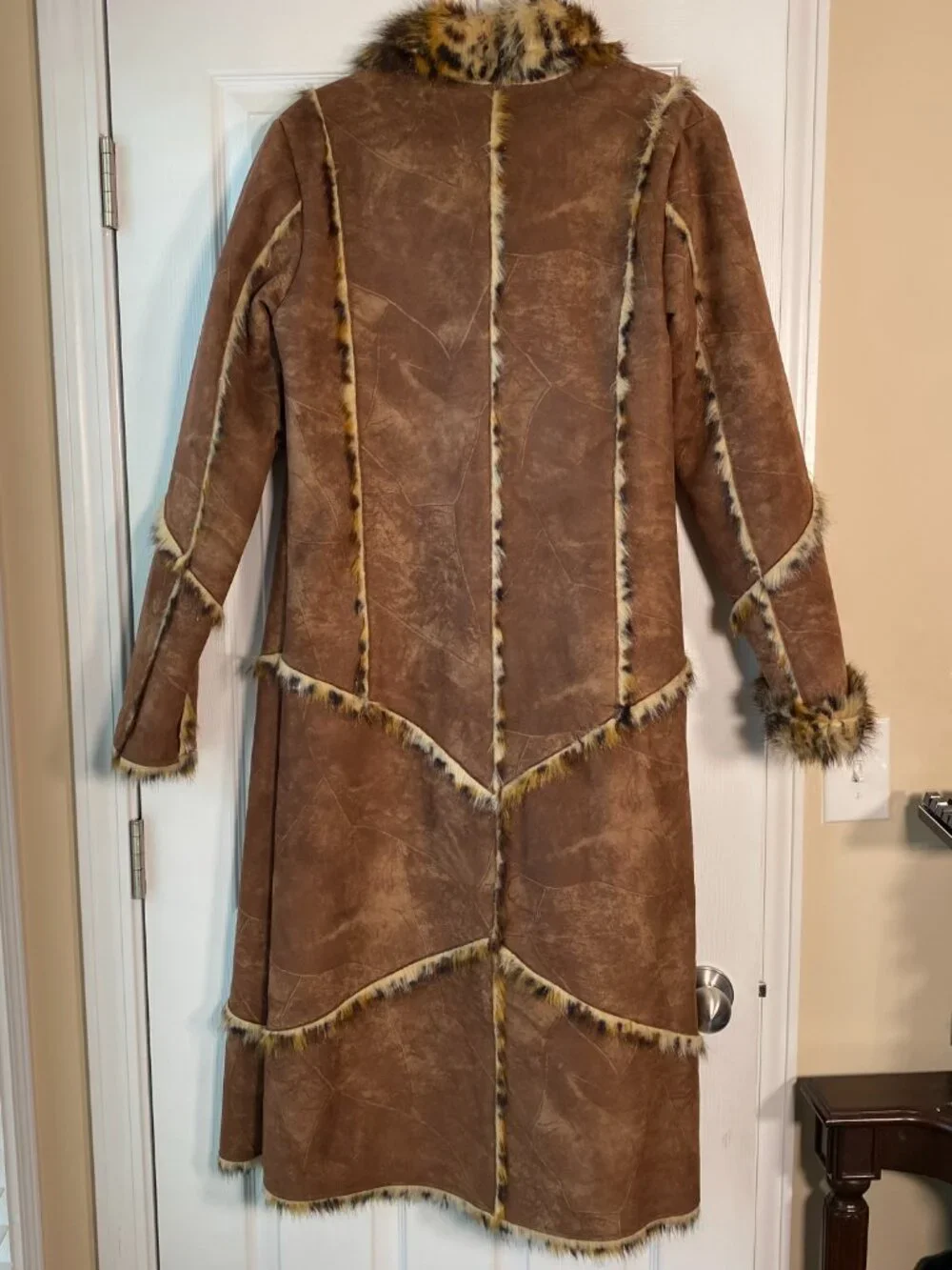 Style by Midnight Velvet | Leopard Fur Trim Maxi Coat | Size M - Picture 8 of 8